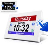 8 Inch Touch Screen Button Clock  Seniors Large Fonts Dementia Clocks Clear Display Calendar Voice Reminder Digital Photoframe Elderly Alzheimer Clock