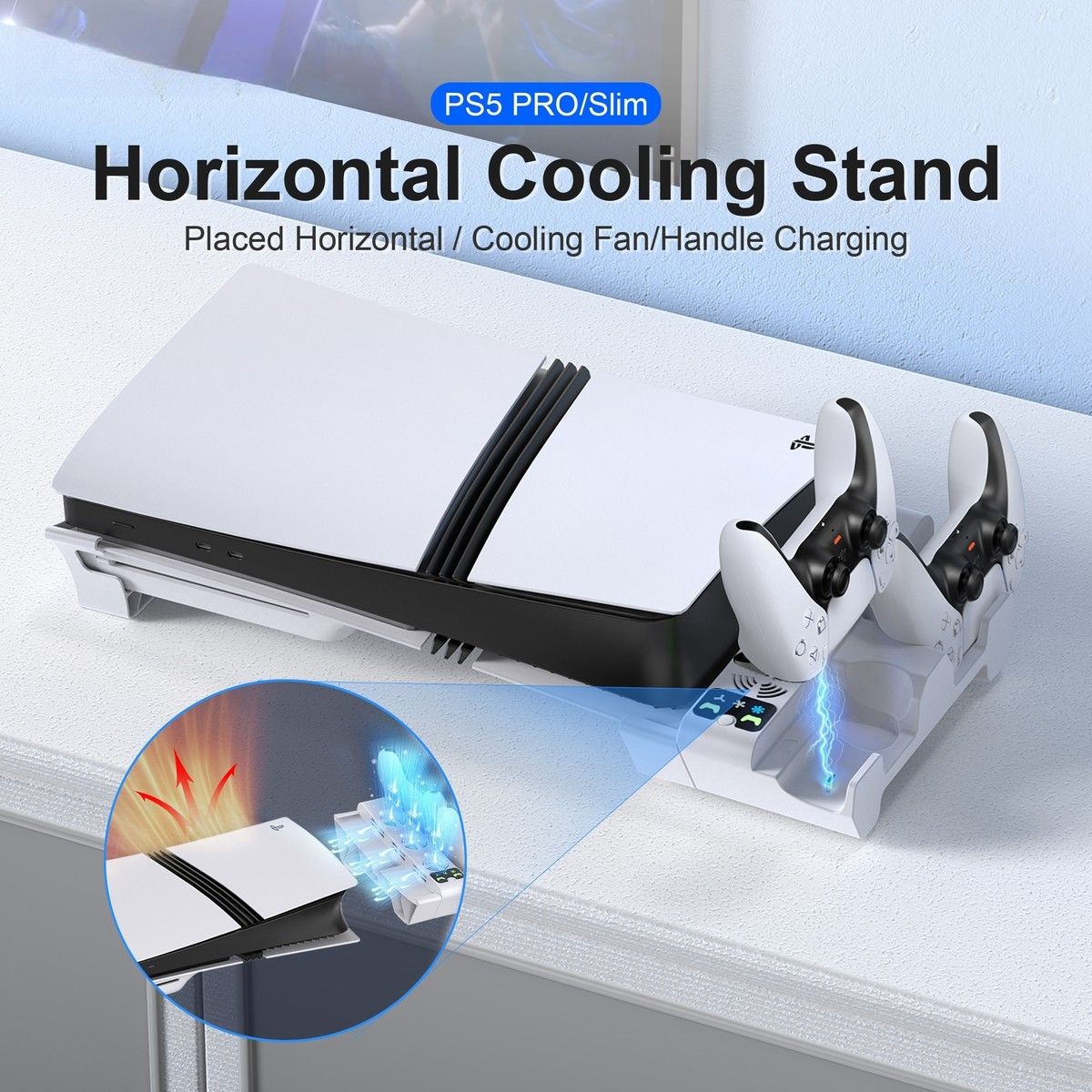 Game Cooling Stand Charging Base for PS5 Pro/PS5 Slim Controller Charging Dock Radiator
