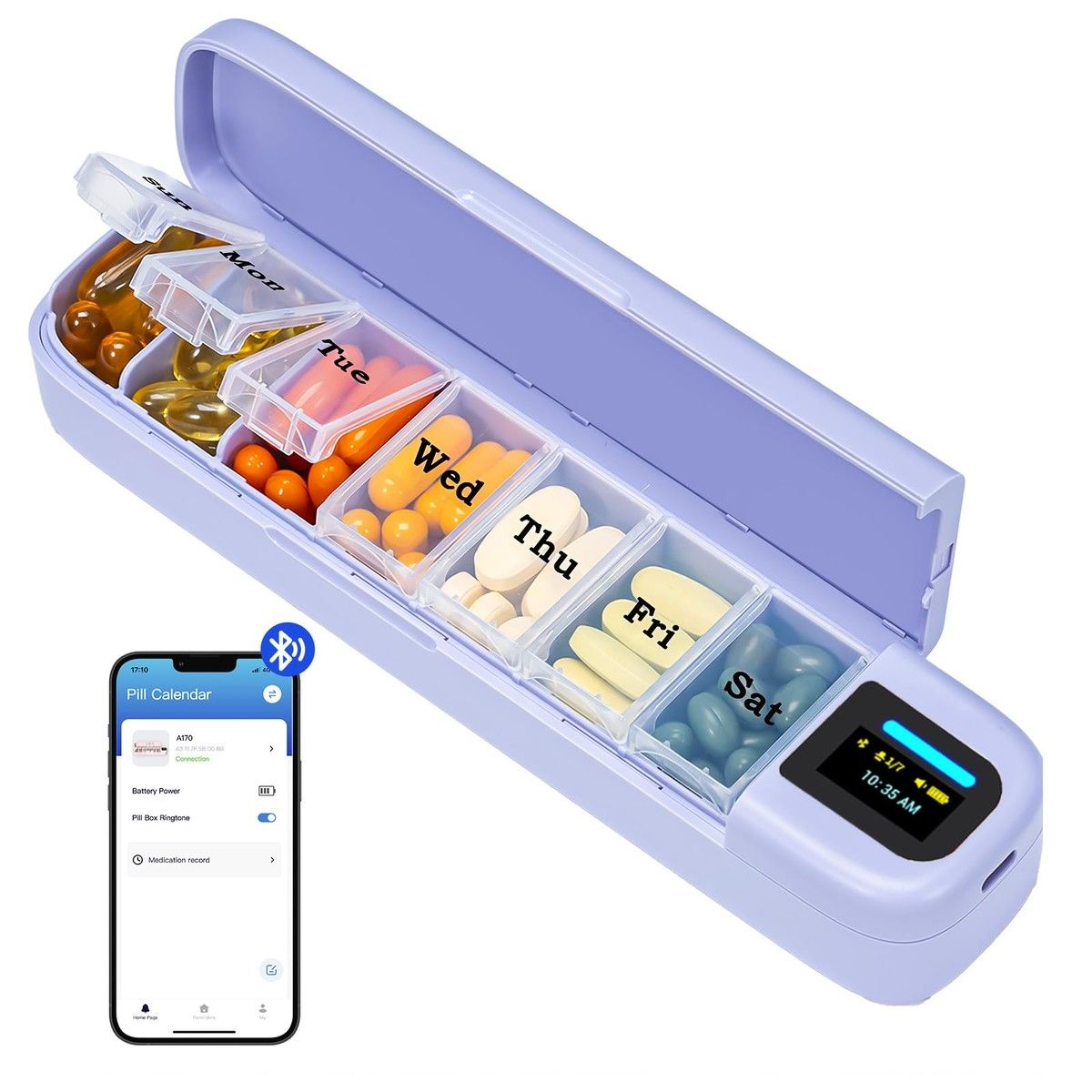 Portable Automatic Pill Dispenser,Smart 7 Day Pill Organizer with Alarm And APP,Weekly Travel Pill Case,For Medicines,Supplements and Vitamins Purple