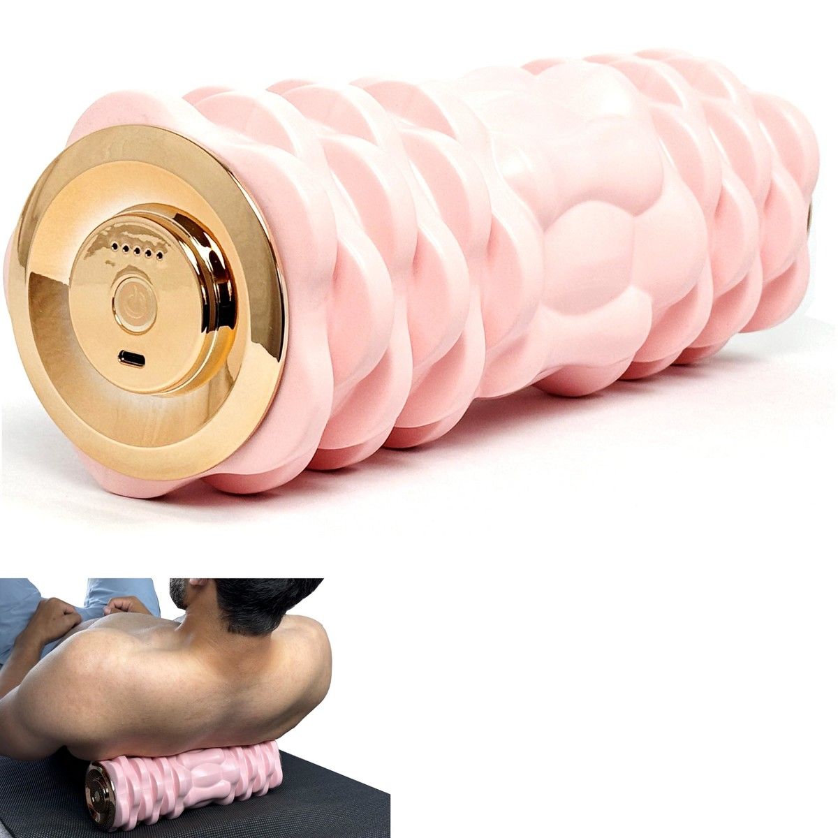Vibrating Foam Roller Massager Electric Foam Roller with 4 Modes Rechargeable Durable Foam Solid Core(Pink)