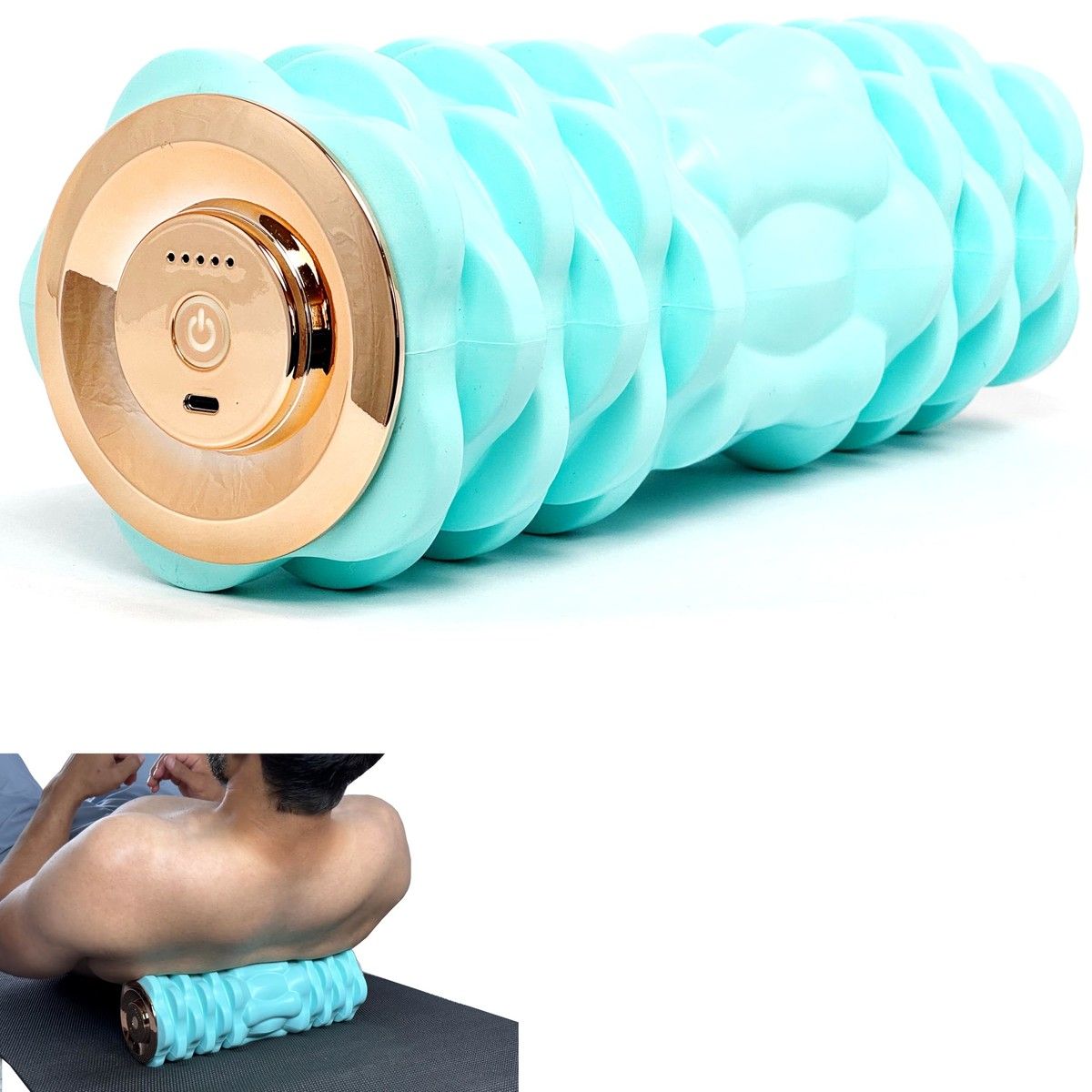 Vibrating Foam Roller Massager Electric Foam Roller with 4 Modes Rechargeable Durable Foam Solid Core(Blue)