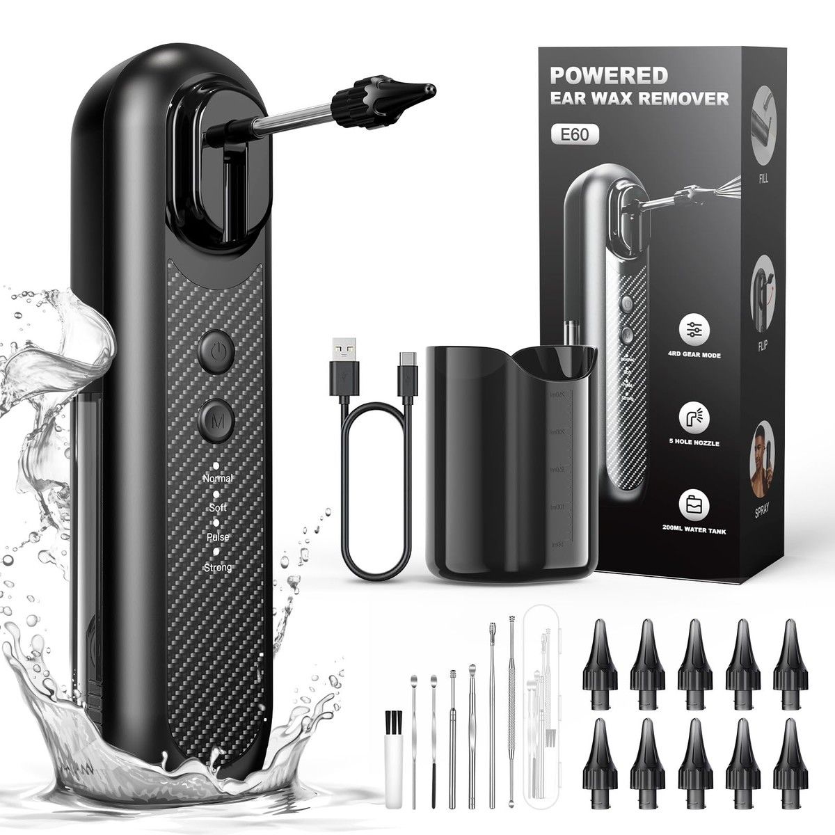Electric Ear Wax Removal Upgraded Irrigation System 4 Modes Water Powered Cleaner Kit