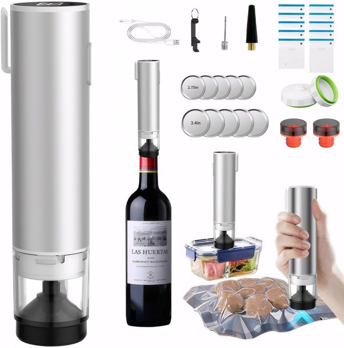 Handheld Vacuum Sealer Portable Cordless Food Machine Reusable Bags Dry Moist Modes Seal Cover Mason Inflation