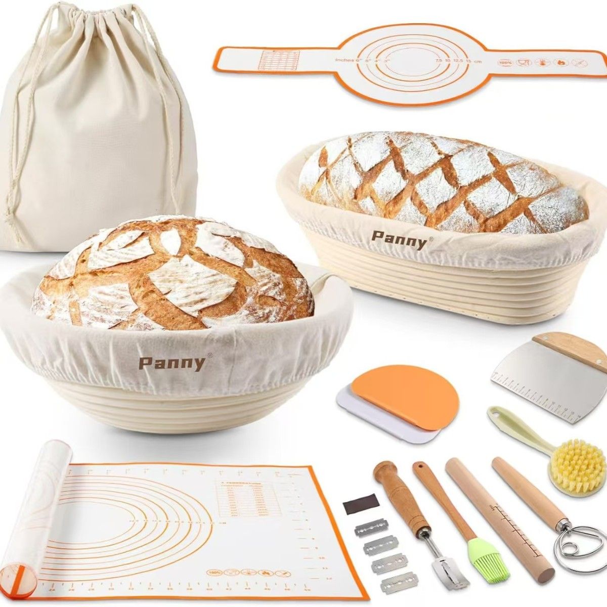 Banneton Bread Proofing Basket with Liners, Round and Oval Sourdough Starter Kit, Sourdough Bread Baking Supplies, Bread Making Tools