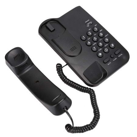 Landline Phone, Wired Desktop Wall Mount Corded Telephone English Extension Phone with Redial Flash Function for Home, Office, Black
