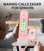 Retro Wall Phone with Big Button Lighted Keypad, No AC Power Required, Loud Visual Ringer, Volume Control, Vintage Corded Phone for Home Office,Pink