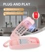 Retro Wall Phone with Big Button Lighted Keypad, No AC Power Required, Loud Visual Ringer, Volume Control, Vintage Corded Phone for Home Office,Pink