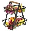 2 Tier Fruit Basket,Fruit Bowl Holder Bread Basket Vegetable Rack,Detachable Fruit Holder for Fruit,Vegetables,Snacks Home,Kitchen Office Color Black