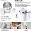 Self Stirring Mug,Rechargeable Auto Magnetic Coffee Mug with 2Pc Stir Bar,Waterproof Automatic Mixing Cup White