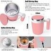 Self Stirring Mug,Rechargeable Auto Magnetic Coffee Mug with 2Pc Stir Bar,Waterproof Automatic Mixing Cup Pink