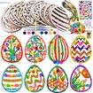 24pcs DIY Wooden Easter Egg Craft Kit Paint Your Own Colorful Egg Ornaments with Floral and Zigzag Patterns For Easter Activities and Home Crafting
