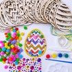 24pcs DIY Wooden Easter Egg Craft Kit Paint Your Own Colorful Egg Ornaments with Floral and Zigzag Patterns For Easter Activities and Home Crafting