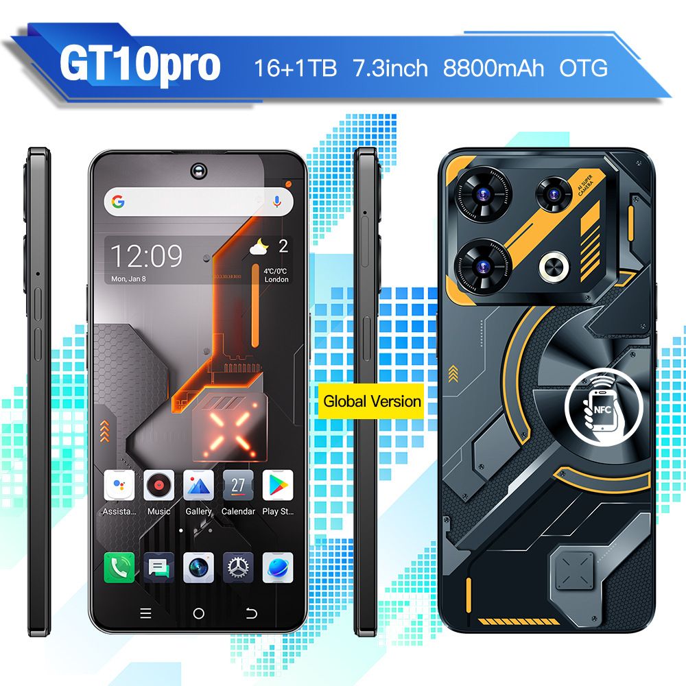 7.3inch 5G Phone 16G+1TB Android13 AI GPT4.5 NFC Dual Cards 72+108MP Camera 8800mAh Battery Cellphone Smart phone Color Black