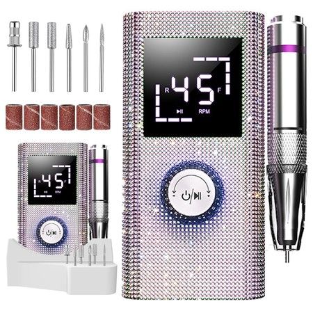 Portable Electric Nail Drill, Diamond 45000 RPM Rechargeable E-File Cordless Low Noise for Acrylic Gel Nails Manicure Pedicure