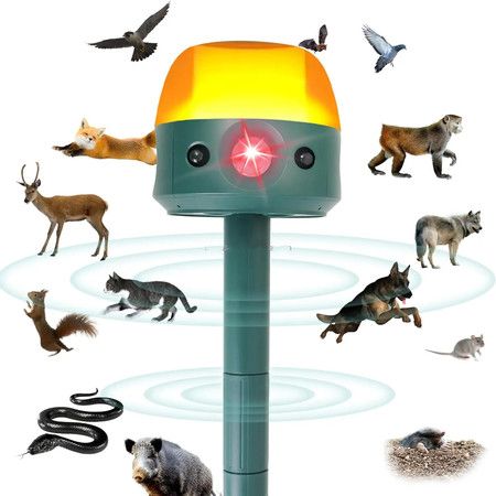 Ultrasonic Solar Animal Repeller for Yard,5 Modes Outdoor Repellent with Motion Sensor,Flashing Light