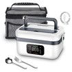 Cordless Electric Heated Lunch Box,Rechargeable Self Heating Battery Powered Food Warmer with 1L Container Fork Spoon and Insulated Carry Bag (White)
