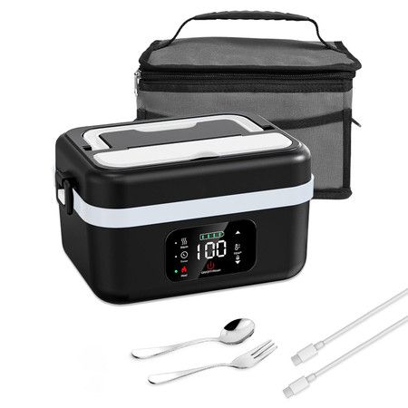 Electric Lunch Box,60W Cordless Portable 1L Food Warmer with Automatic Heating,Temperature Regulation,Type-C Charging for Car,Truck,Office