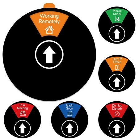 Office Door Privacy Sign, 6 Options, Do Not Disturb/Please Knock/Out of Office/In a Meeting/Come Back Soon/Working Remotely Color Black