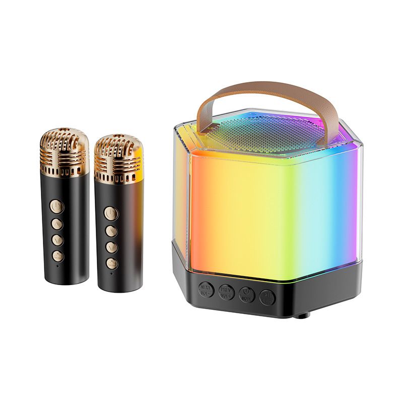 Mini Karaoke Machine for Kids, Portable Bluetooth Karaoke Speaker with 2 Wireless Microphones and Party Lights, Birthday Gifts for Girls Boys, Black