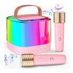 Mini Karaoke Machine for Kids, Portable Bluetooth Karaoke Speaker with 2 Wireless Mics and LED Color Lights, Home KTV, Birthday for Girls and Boys, Pink