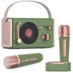 Mini Karaoke Machine Portable Bluetooth Speaker with 2 Wireless Microphones and Charging Pod, Stereo Sound Enhanced Bass Gifts for Girls,Green