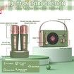 Mini Karaoke Machine Portable Bluetooth Speaker with 2 Wireless Microphones and Charging Pod, Stereo Sound Enhanced Bass Gifts for Girls,Green