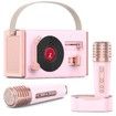 Mini Karaoke Machine Portable Bluetooth Speaker with 2 Wireless Microphones and Charging Pod, Stereo Sound Enhanced Bass Gifts for Girls,Pink