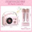 Mini Karaoke Machine Portable Bluetooth Speaker with 2 Wireless Microphones and Charging Pod, Stereo Sound Enhanced Bass Gifts for Girls,Pink