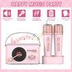 Mini Karaoke Machine Portable Bluetooth Speaker with 2 Wireless Microphones and Charging Pod, Stereo Sound Enhanced Bass Gifts for Girls,Pink