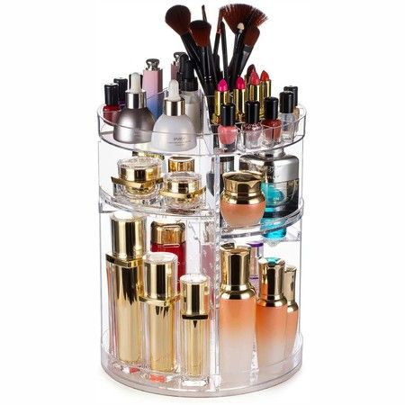 Make Up Organiser Storage Box,360 Degree Rotation Dressing Table Skincare Storage Cosmetic Box For Dresser,Bathroom,Bedroom