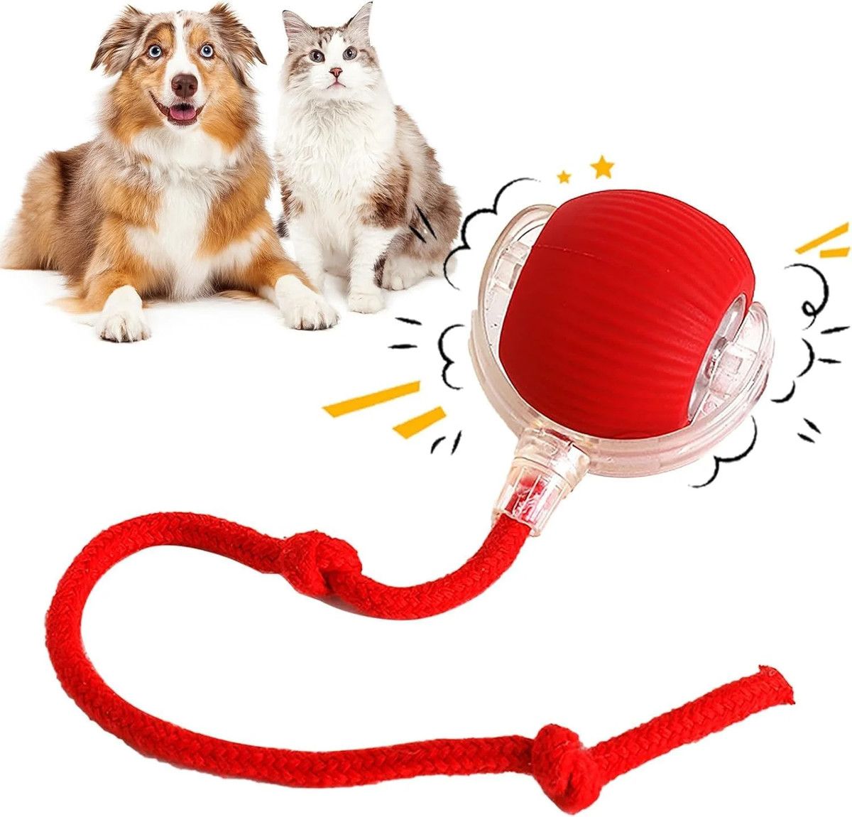 Interactive Cat Dog Ball, 360 Degree Automatic Rotating Ball with USB Charging for Cats and Dogs Color Red