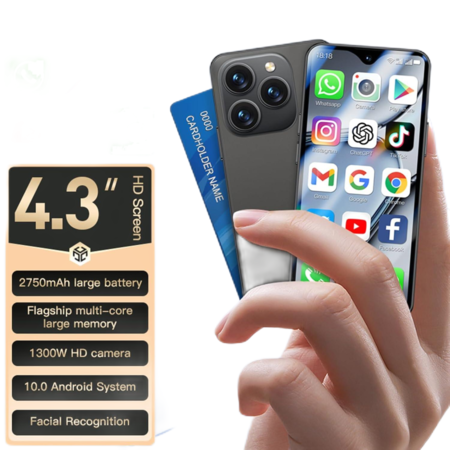 4G Pocket Mini Smartphone 4.3 Inch 2GB+16GB  2750mAh Battery Palm Phone Dual Sim Unlocked Mobile Phone Hotspot Student Pocket Tiny Cellphone  (Black)