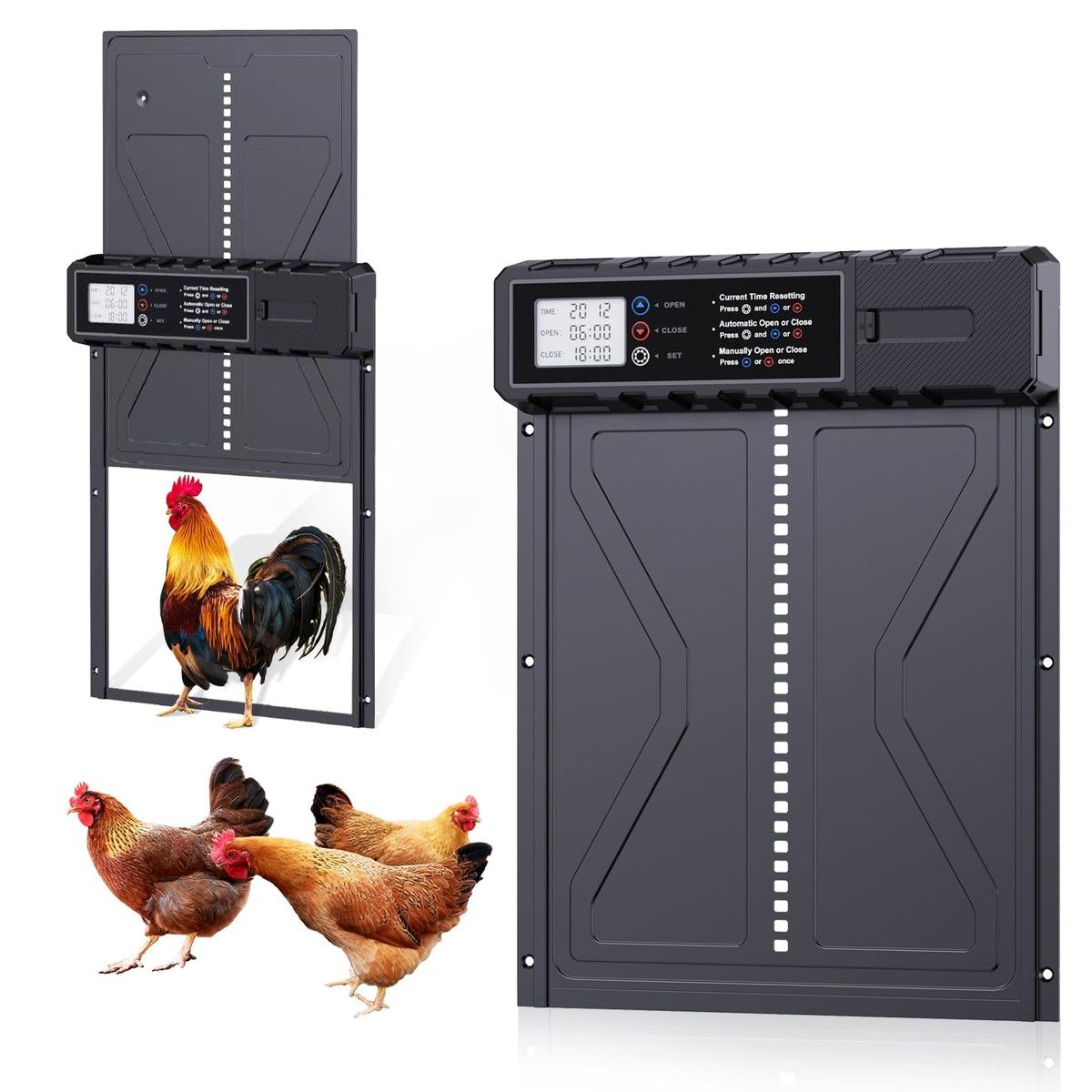Automatic Chicken Coop Door, New Automatic Chicken Door with Timer and LCD Display, IPX3 Weatherproof Anti-Pinch Chicken Door