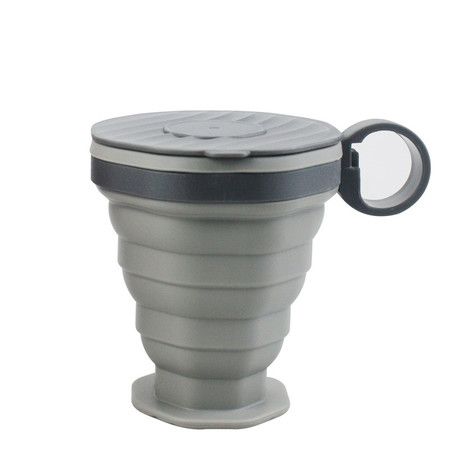 Foldable Silicone Cups,Travel Coffee Cups With Plastic Lids,Reusable Cup Set Suitable For Camping And Hiking Color Grey