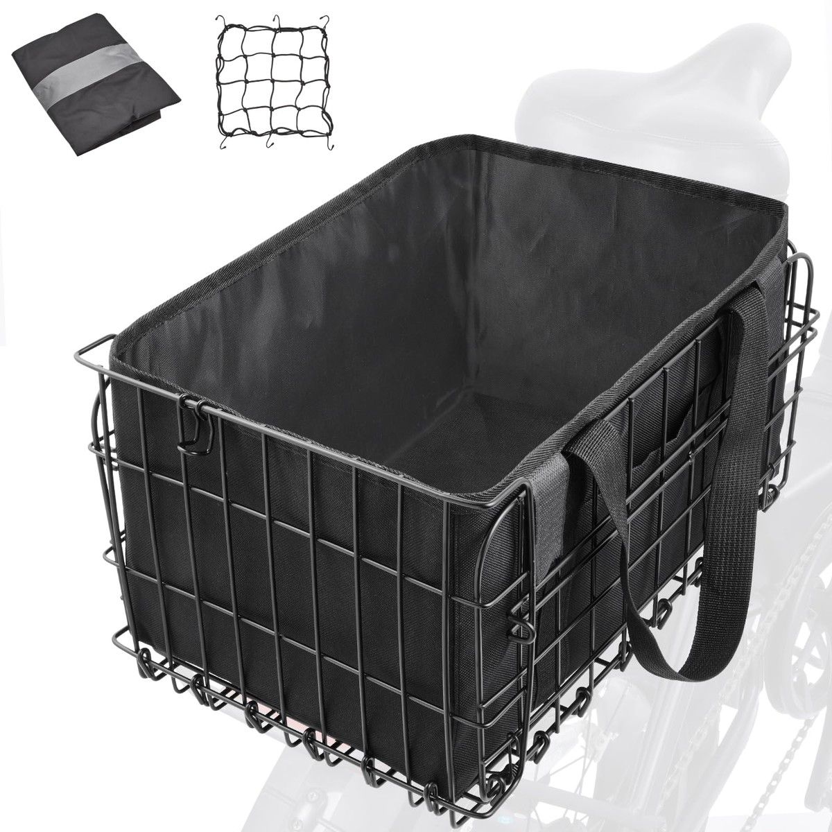 Bike Basket Front Rear,Folding Bicycle Basket with Removable Liner Bag,Large Quick Release Design Metal Ebike Basket