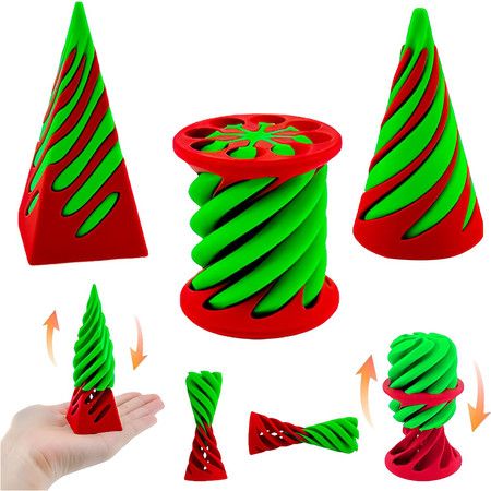 3 Pack Spiral Cone Toy,3D Printed Spiral Cone Fidget Toy,Mini Vortex Thread Illusion Desktop Decor Souvenir Gift for Anxiety Relaxing,Red and Green