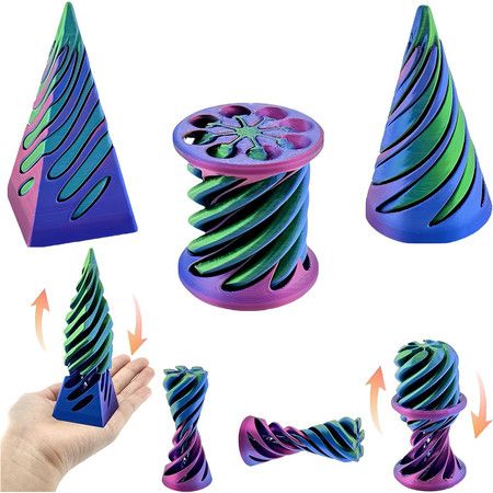 3 Pack Spiral Cone Toy,3D Printed Spiral Cone Fidget Toy,Mini Vortex Thread Illusion Desktop Decor Souvenir Gift for Anxiety Relaxing,Multicolor