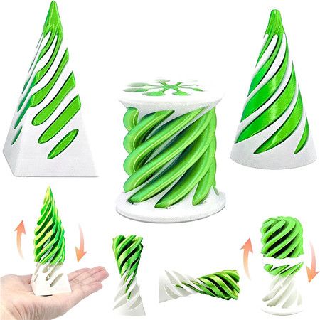 3 Pack Spiral Cone Toy,3D Printed Spiral Cone Fidget Toy,Mini Vortex Thread Illusion Desktop Decor Souvenir Gift for Anxiety Relaxing,White and Green