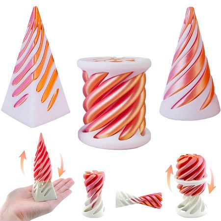 3 Pack Spiral Cone Toy,3D Printed Spiral Cone Fidget Toy,Mini Vortex Thread Illusion Desktop Decor Souvenir Gift for Anxiety Relaxing,Pink White Gold
