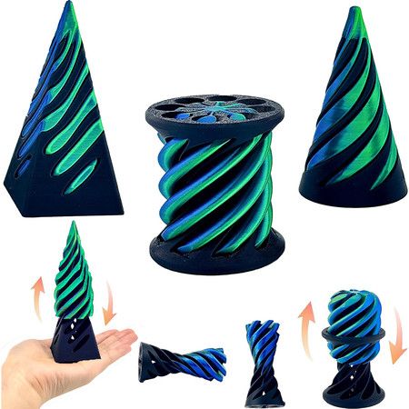 3 Pack Spiral Cone Toy,3D Printed Spiral Cone Fidget Toy,Mini Vortex Thread Illusion Desktop Decor Souvenir Gift for Anxiety Relaxing,Blue Black Green