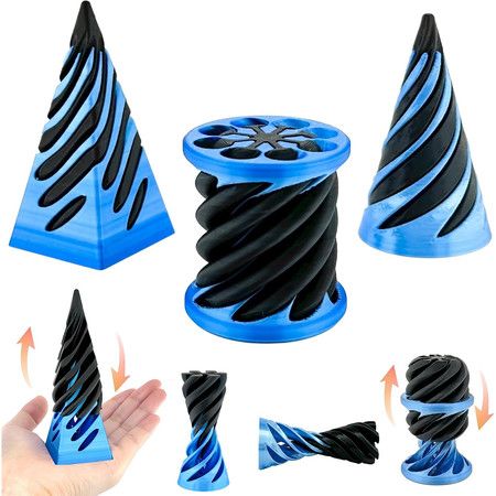 3 Pack Spiral Cone Toy,3D Printed Spiral Cone Fidget Toy,Mini Vortex Thread Illusion Desktop Decor Souvenir Gift for Anxiety Relaxing,Blue and Black