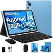 Android 14 Tablet 10 inch OctaCore Tablets with 22GB RAM+128GB ROM,1280x800 IPS HD Touch Screen,Support Widevine L1,Keyboard Mouse-Blue
