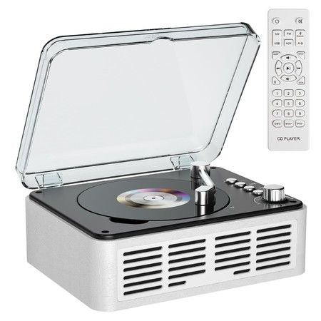 CD Player with Speakers HiFi Stereo Sound for Home,Bluetooth Retro Wood CD Music Players FM Radio with Remote Control,Support USB AUX Playback,White