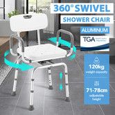 Swivel Shower Chair Medical Bath Seat Stool Adjustable Bathroom Tub Transfer Bench 360° Rotating Bedside Mobility Aid Back Arm Raised Seating Elderly