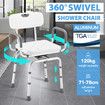 Swivel Shower Chair Medical Bath Seat Stool Adjustable Bathroom Tub Transfer Bench 360° Rotating Bedside Mobility Aid Back Arm Raised Seating Elderly