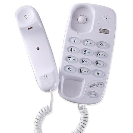 Corded Landline Telephone Wall Mountable Desktop Mute Pause Redial Flash Home Office Hotel Bathroom White