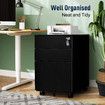 3 Drawer Steel File Cabinet Black Metal Office Under Desk Storage Furniture Vertical Document Filing Locking Organiser Rolling Unit On 5 Wheels