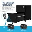 3 Drawer Steel File Cabinet Black Metal Office Under Desk Storage Furniture Vertical Document Filing Locking Organiser Rolling Unit On 5 Wheels