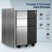 3 Drawer Steel File Cabinet Black Metal Office Under Desk Storage Furniture Vertical Document Filing Locking Organiser Rolling Unit On 5 Wheels