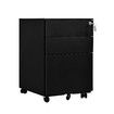 3 Drawer Steel File Cabinet Black Metal Office Under Desk Storage Furniture Vertical Document Filing Locking Organiser Rolling Unit On 5 Wheels